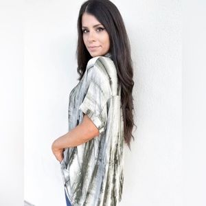 Olive Tie Dye Top Size L Large - Made in the USA By Rae Mode